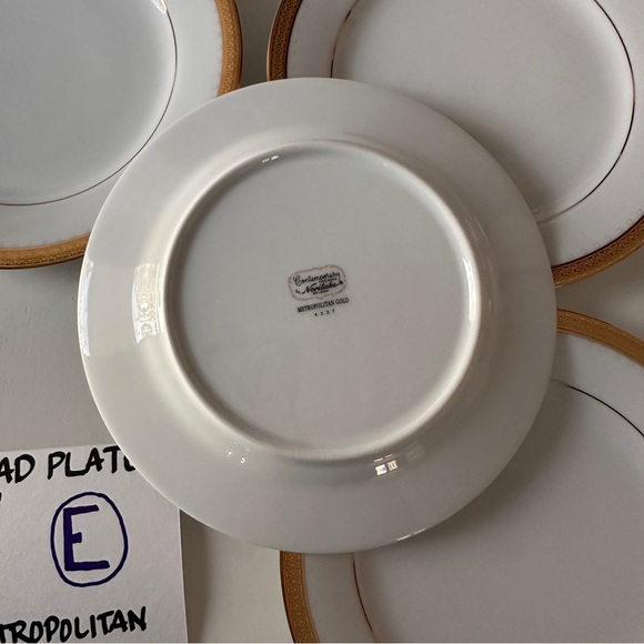 4 Noritake Salad Plates METROPOLITAN GOLD Encrusted Band Trim Contemporary China - Picture 10 of 13
